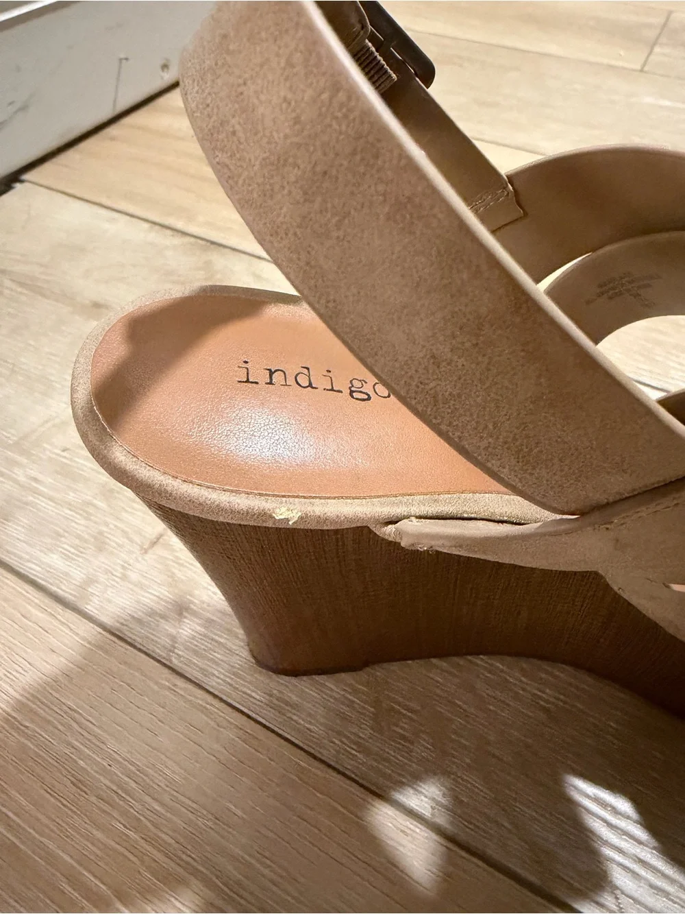 Women's Taupe Crossband Wedge Sandals with Ankle Strap